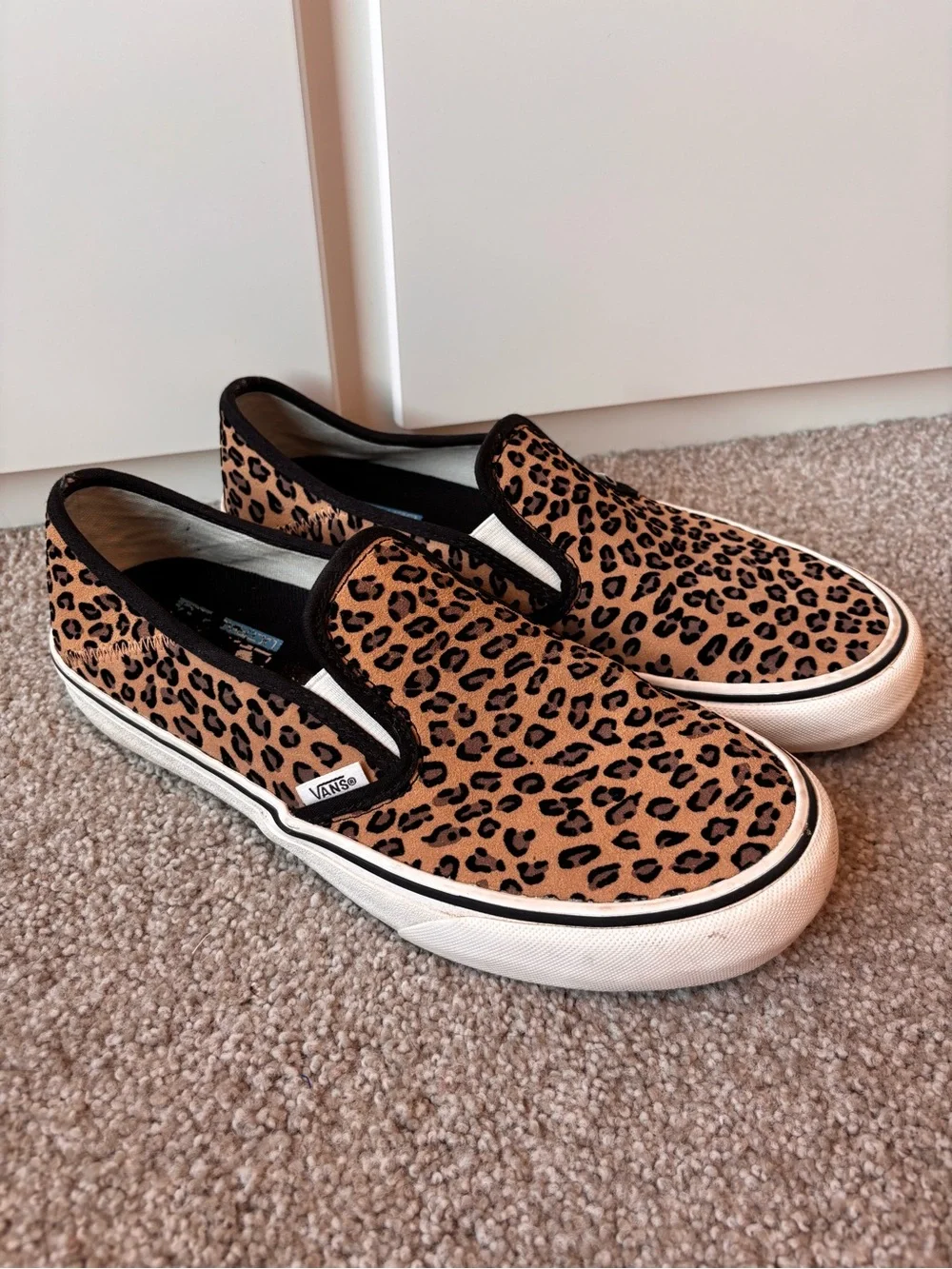 Vans Classic Slip-On Leopard Print Sneakers Tan Black